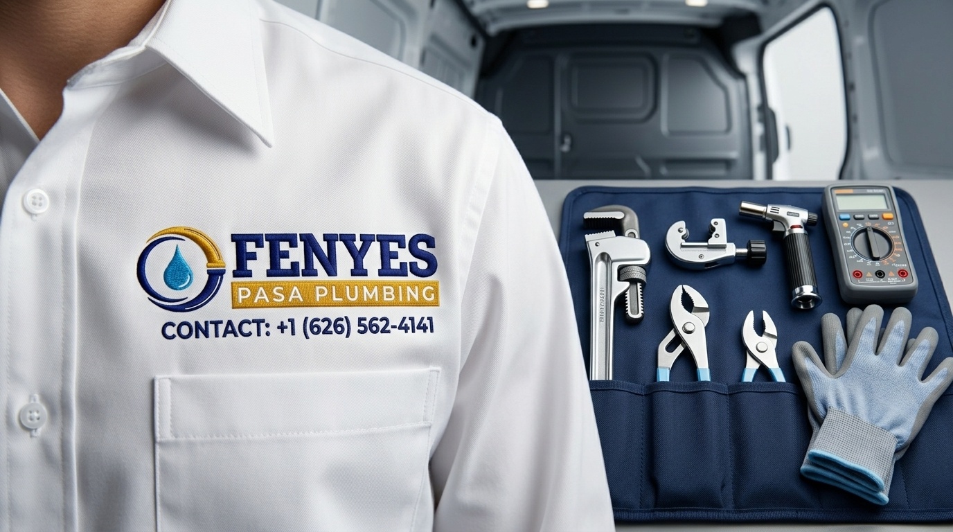 Fenyes Pasa Plumbing branded uniform and professional plumbing tool kit in Pasadena CA