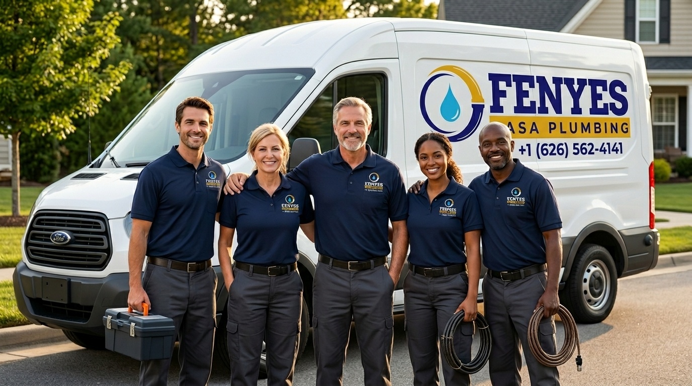 Fenyes Pasa Plumbing professional plumbing team standing in front of service van in Pasadena CA