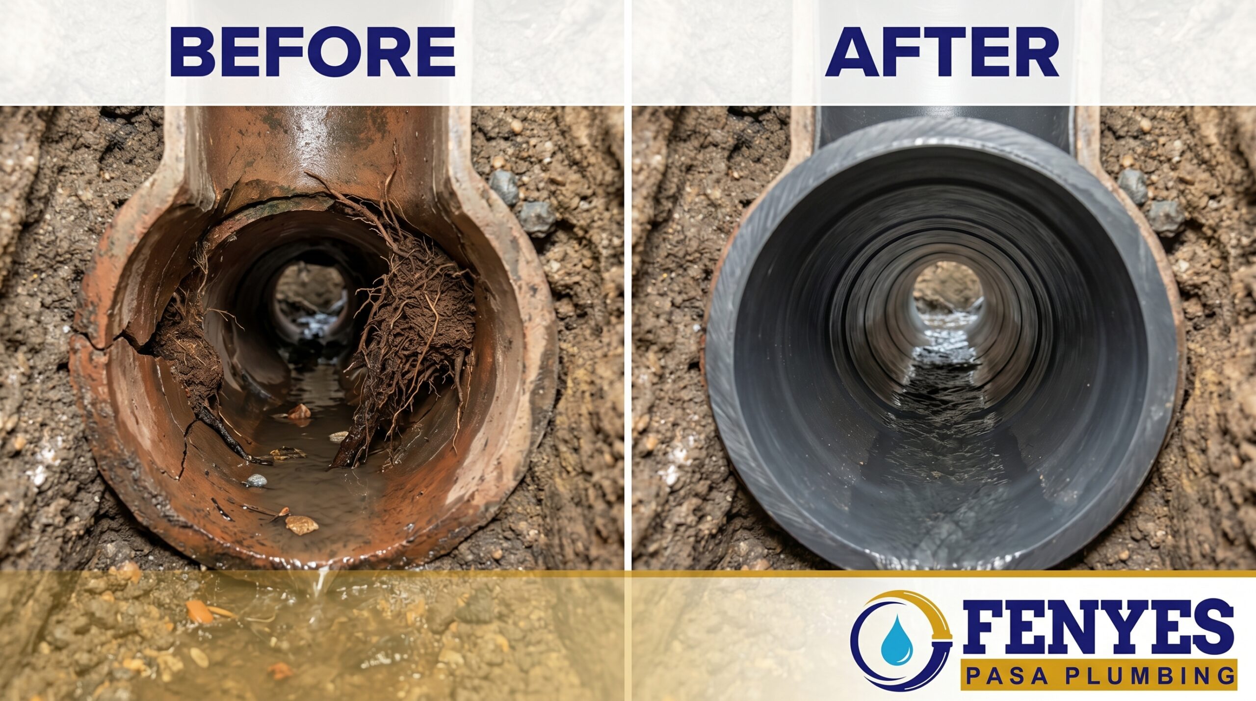 Before and After Sewer Line Repair and Replacement in Pasadena, California by Fenyes Pasa Plumbing