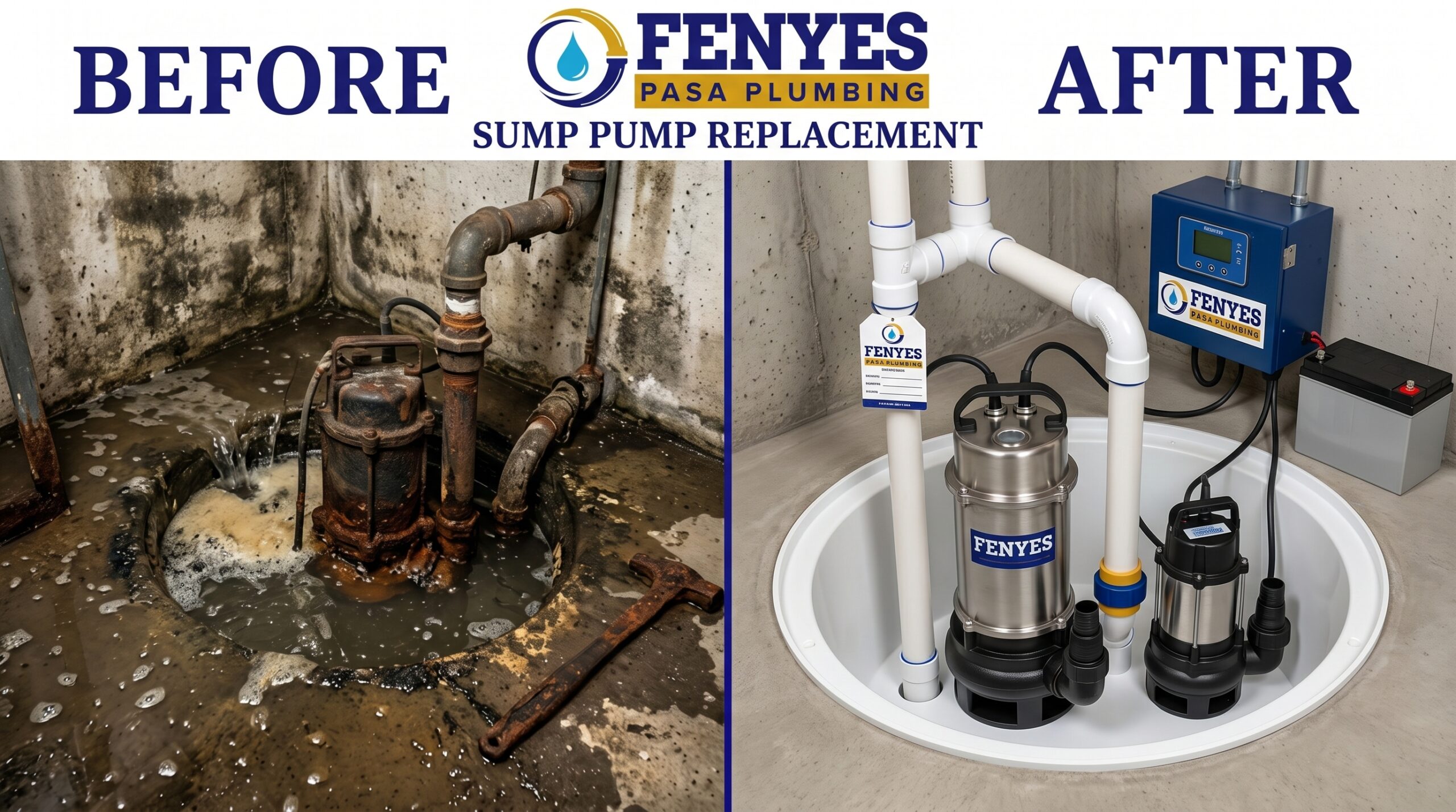 Before and After Sump Pump Repair and Replacement in Pasadena, California by Fenyes Pasa Plumbing