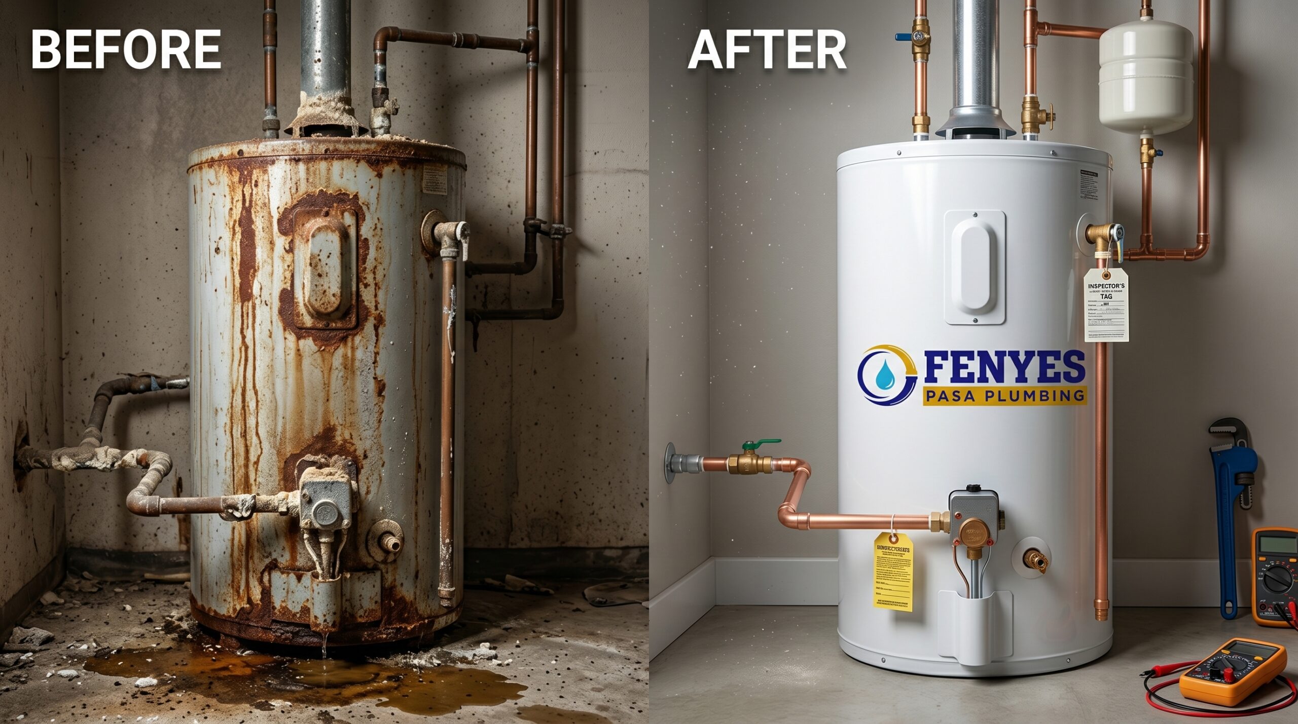 Before and After Water Heater Repair and Replacement in Pasadena California by Fenyes Pasa Plumbing